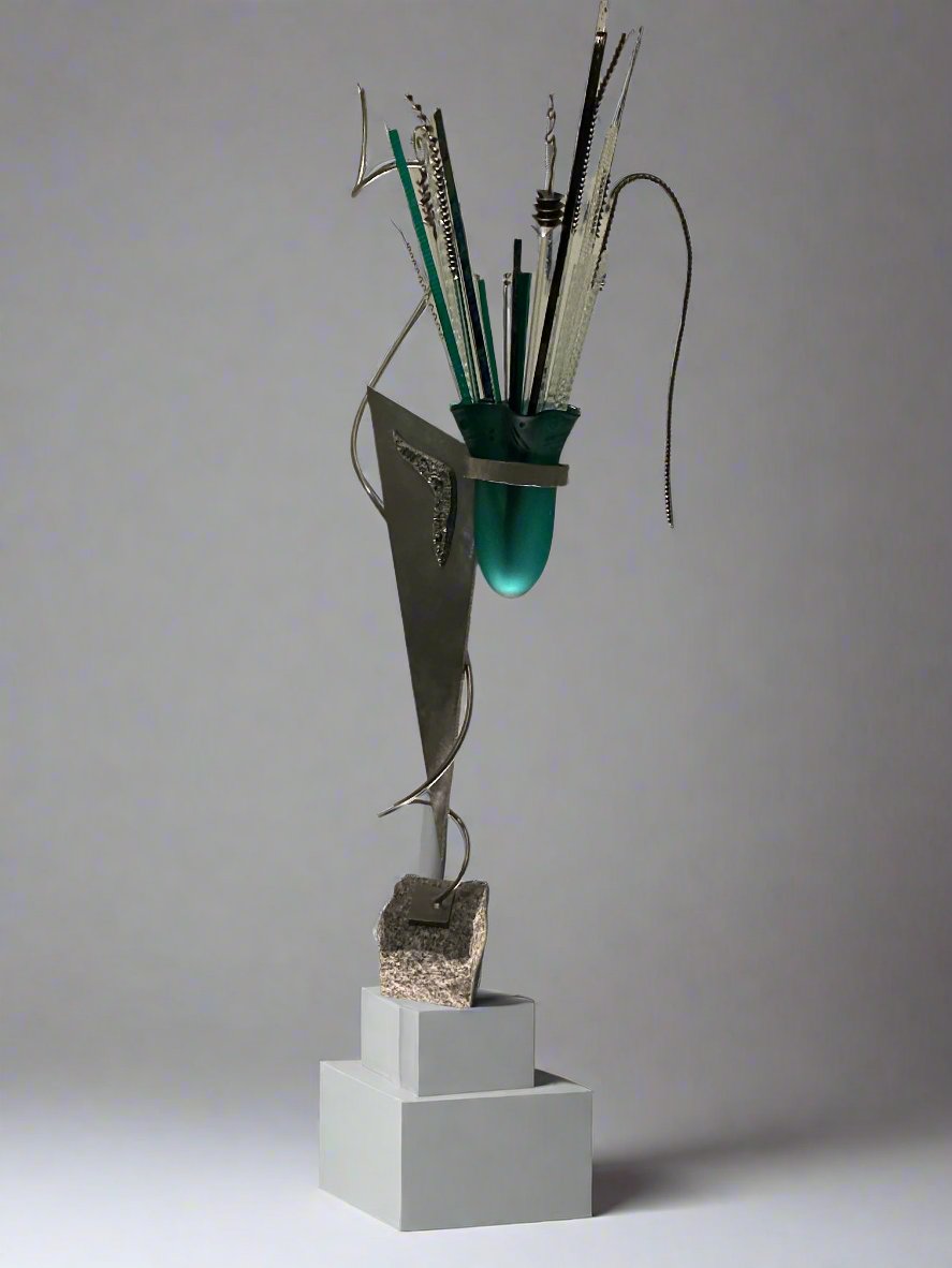 Jeff Jackson & Loretta Eby Art Glass Vase on Steel Granite Base