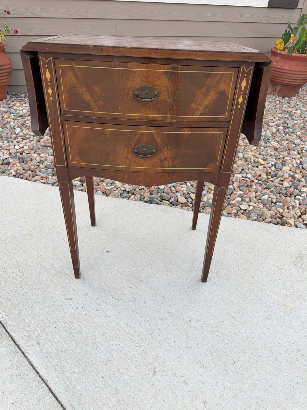 Drop Leaf Two-Drawer Side Table with Inlay