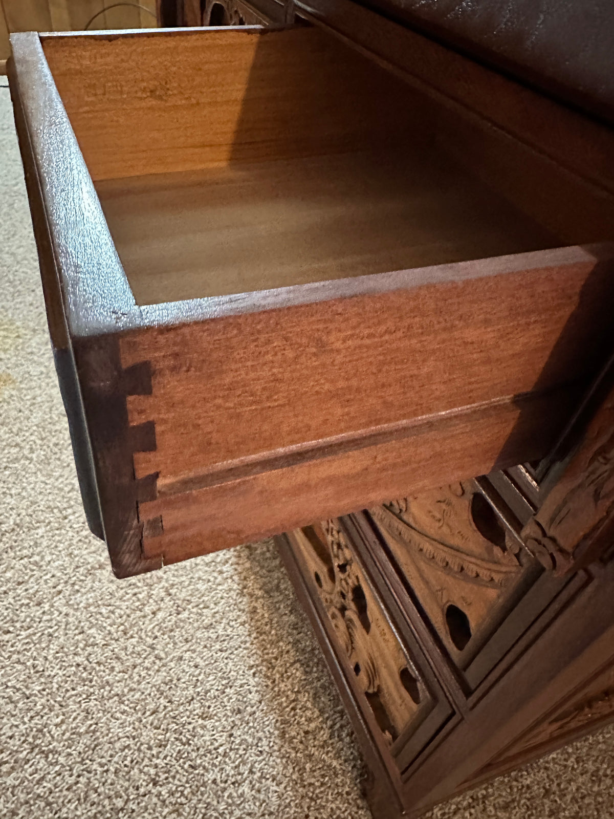Asian vintage hand carved secretary desk and cabinet