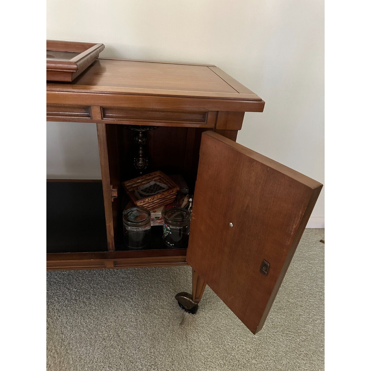 Mid Century Walnut Serving Bar Cart