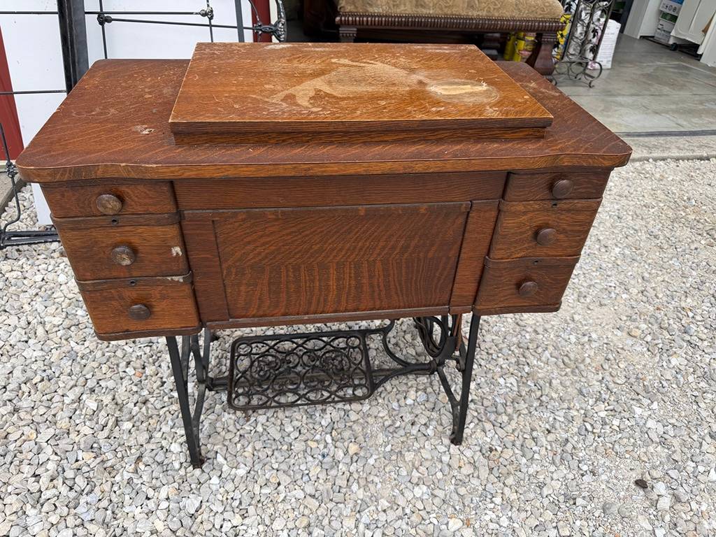 Franklin Treadle Sewing Machine in Oak Cabinet