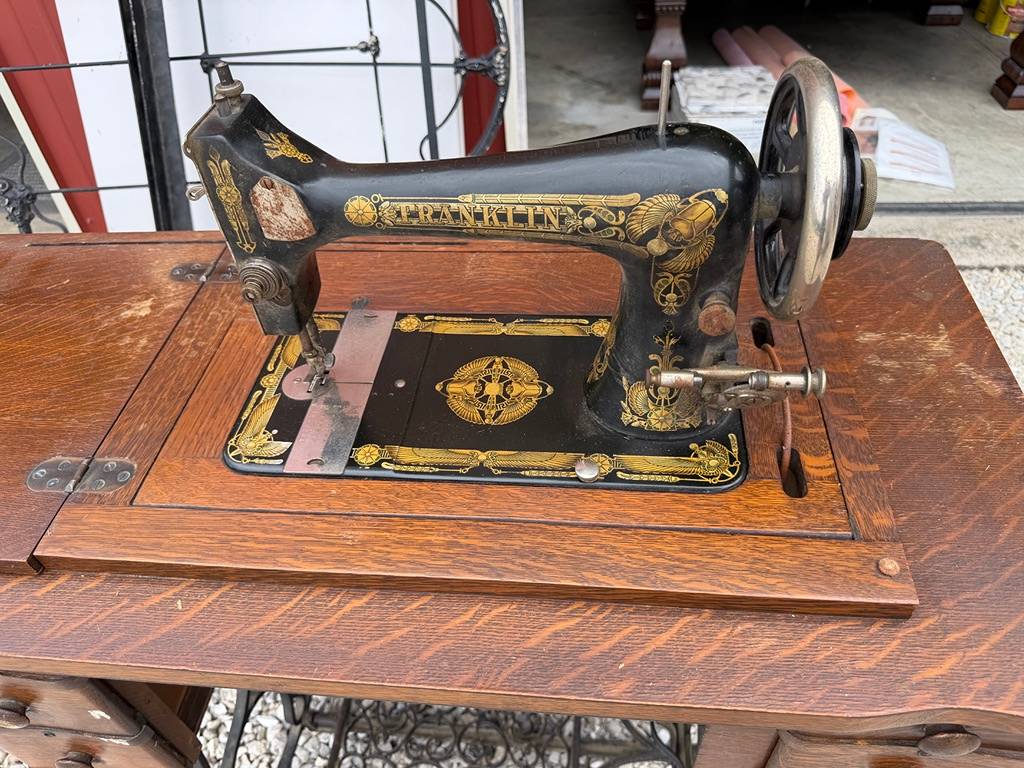 Franklin Treadle Sewing Machine in Oak Cabinet