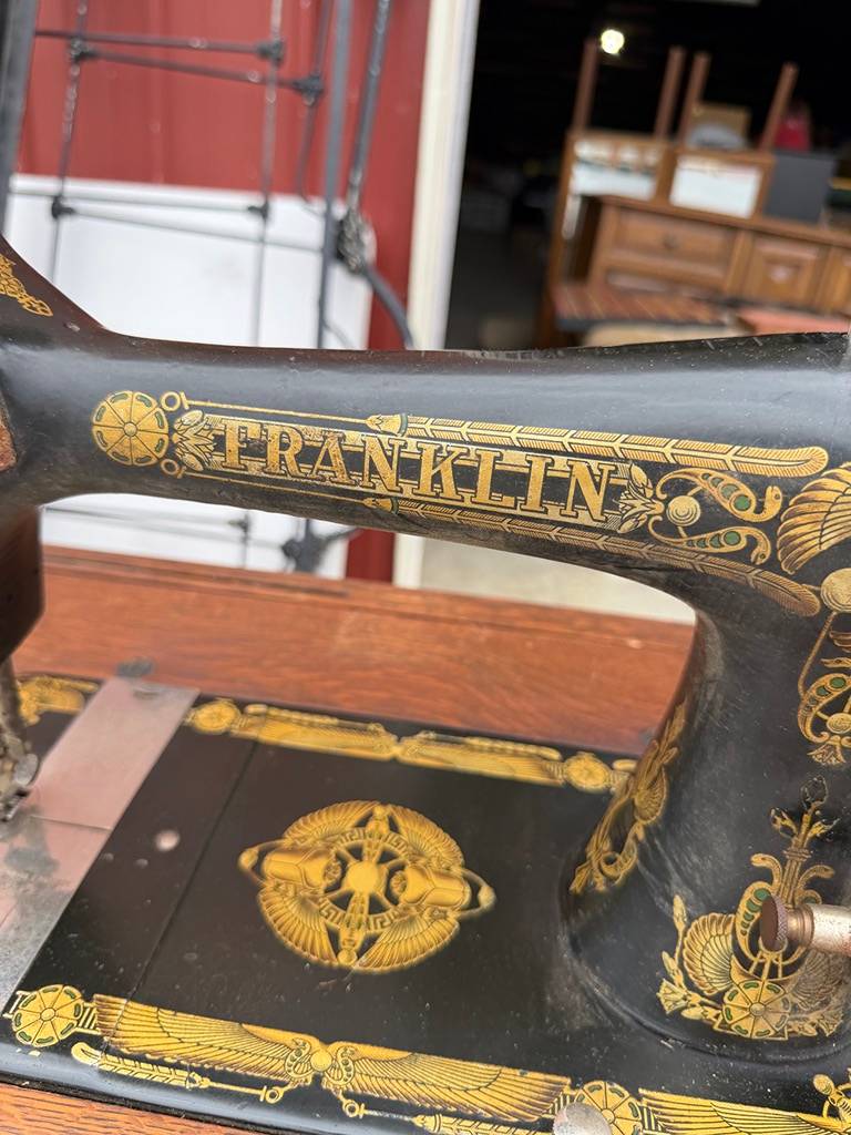 Franklin Treadle Sewing Machine in Oak Cabinet