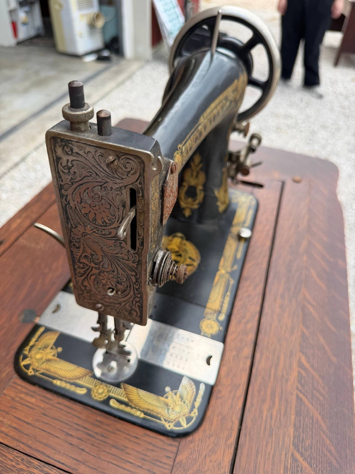 Franklin Treadle Sewing Machine in Oak Cabinet