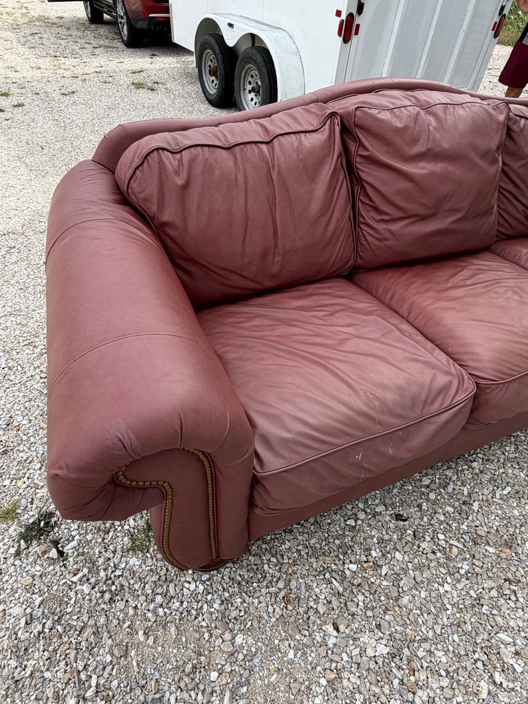 Rolled Arm Leather Sofa with Nailhead Trim