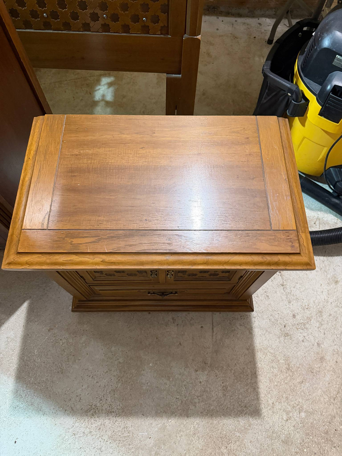 Vintage Spanish Revival / Mediterranean Carved Wood Nightstand Bedside Table
