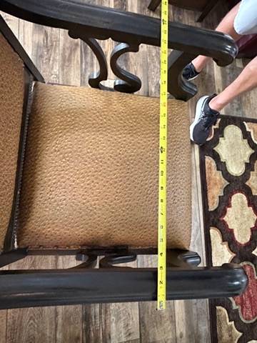 Pair Vintage Upholstered Wood Rocking Chairs Scroll Arms Nailhead Trim Rockers