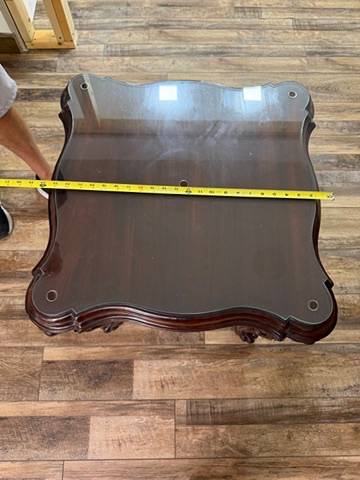 Pair of Ornate Carved Mahogany Glass-Top End Tables