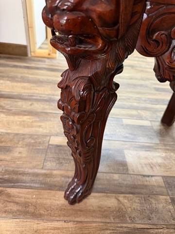Pair of Ornate Carved Mahogany Glass-Top End Tables