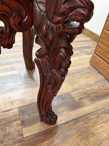 Pair of Ornate Carved Mahogany Glass-Top End Tables