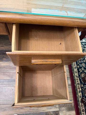 Authentic Vintage A. Brandt "Ranch Oak" Solid Oak Executive Desk w/ Custom Glass Top