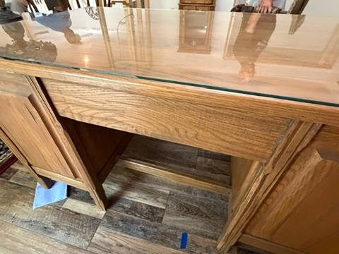 Authentic Vintage A. Brandt "Ranch Oak" Solid Oak Executive Desk w/ Custom Glass Top