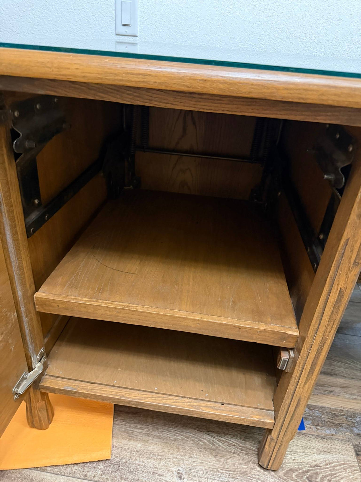 Authentic Vintage A. Brandt "Ranch Oak" Solid Oak Executive Desk w/ Custom Glass Top
