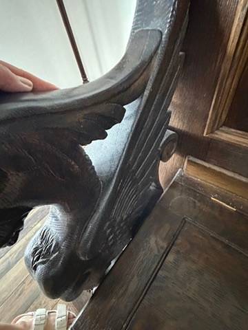 Antique Renaissance Revival Carved Wood Griffin/Lion Hall Bench Settle with Storage