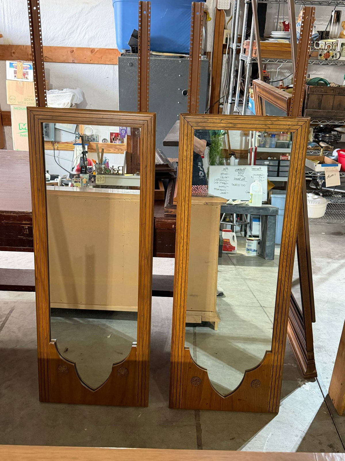 Vintage "Tierra" Solid Genuine Pecan Triple Dresser Credenza w/ Matching Twin Mirrors