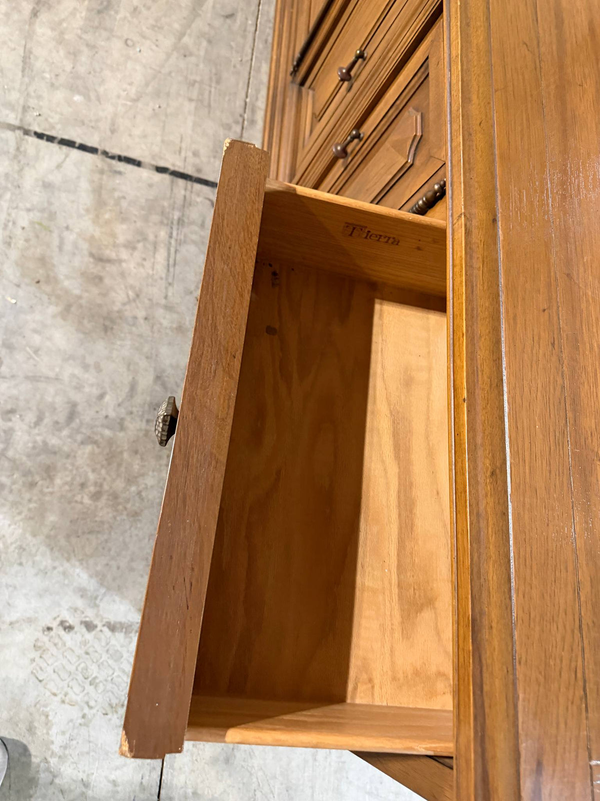 Vintage "Tierra" Solid Genuine Pecan Triple Dresser Credenza w/ Matching Twin Mirrors