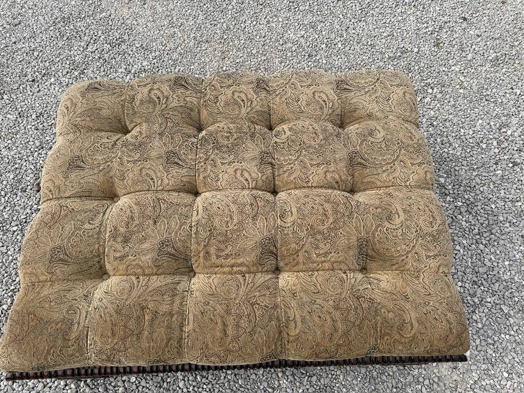 Tufted Upholstered Ottoman with Carved Wood Base