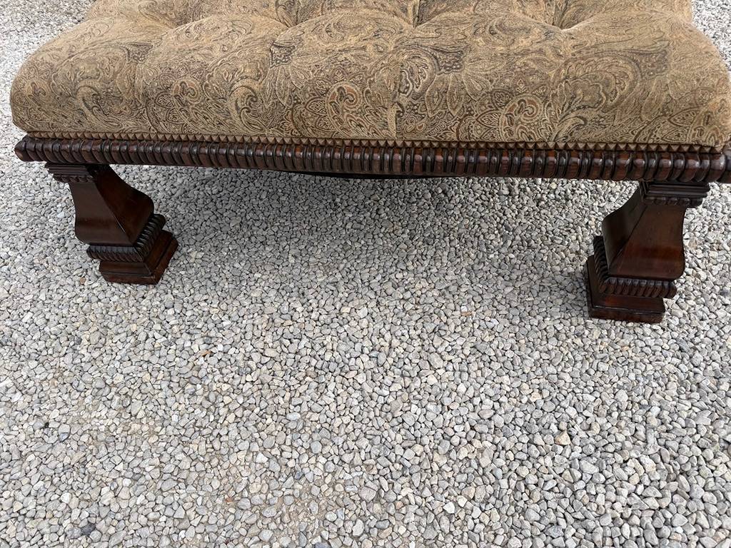 Tufted Upholstered Ottoman with Carved Wood Base