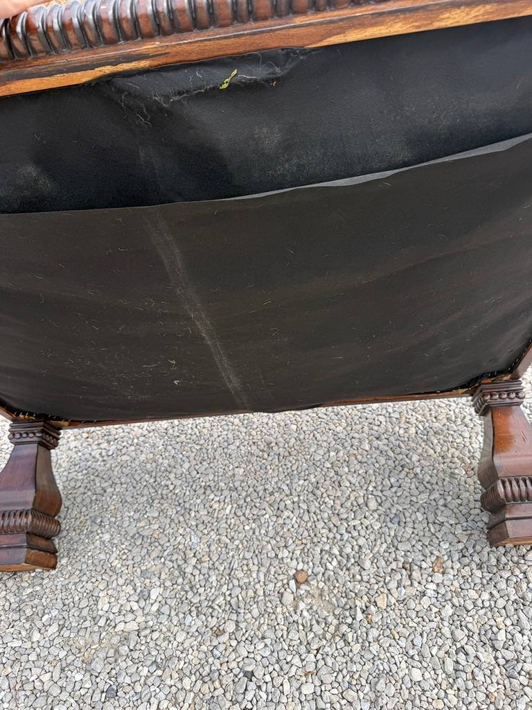 Tufted Upholstered Ottoman with Carved Wood Base