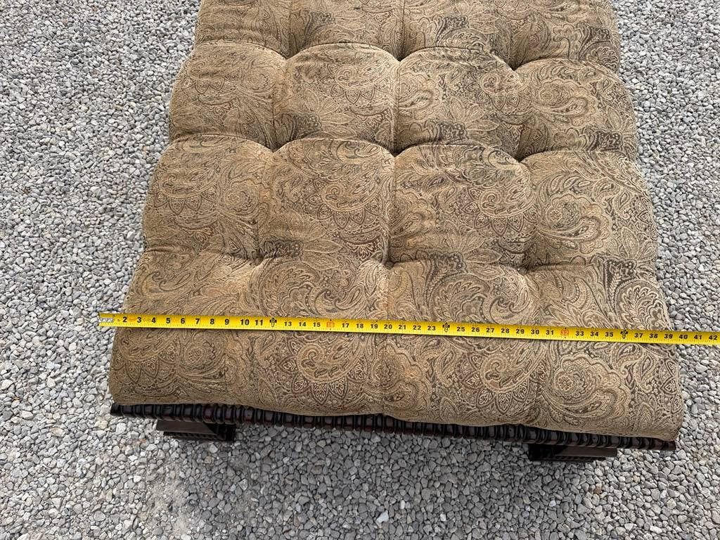 Tufted Upholstered Ottoman with Carved Wood Base