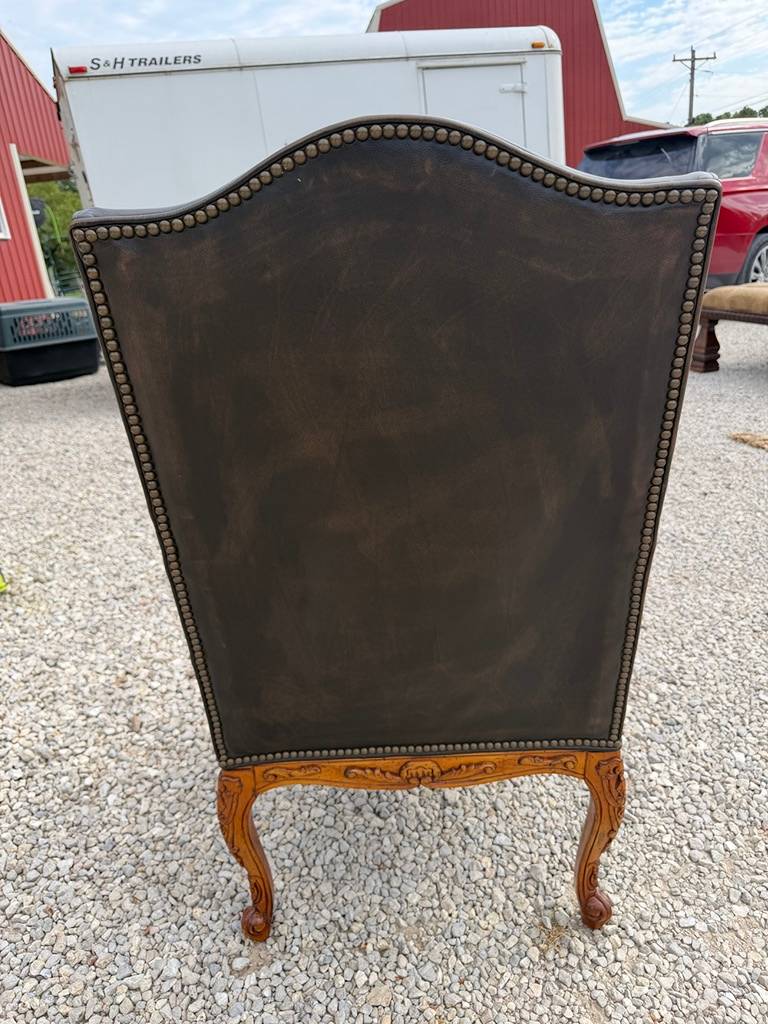 Carved Wood Traditional Armchair with Faux Leather Upholstery