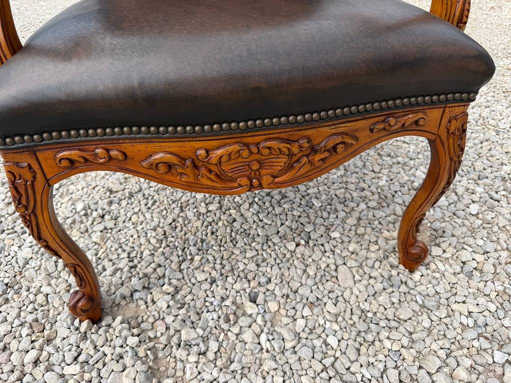 Carved Wood Traditional Armchair with Faux Leather Upholstery