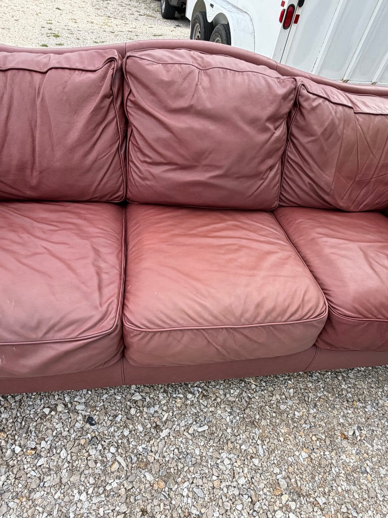 Rolled Arm Leather Sofa with Nailhead Trim