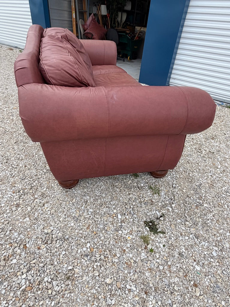 Rolled Arm Leather Sofa with Nailhead Trim