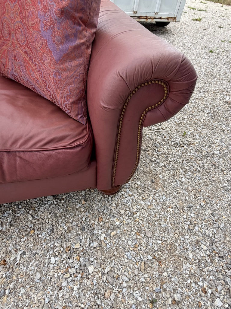 Rolled Arm Leather Sofa with Nailhead Trim