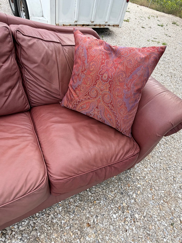 Rolled Arm Leather Sofa with Nailhead Trim