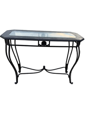 Metal and Wood Console Table with Glass Top
