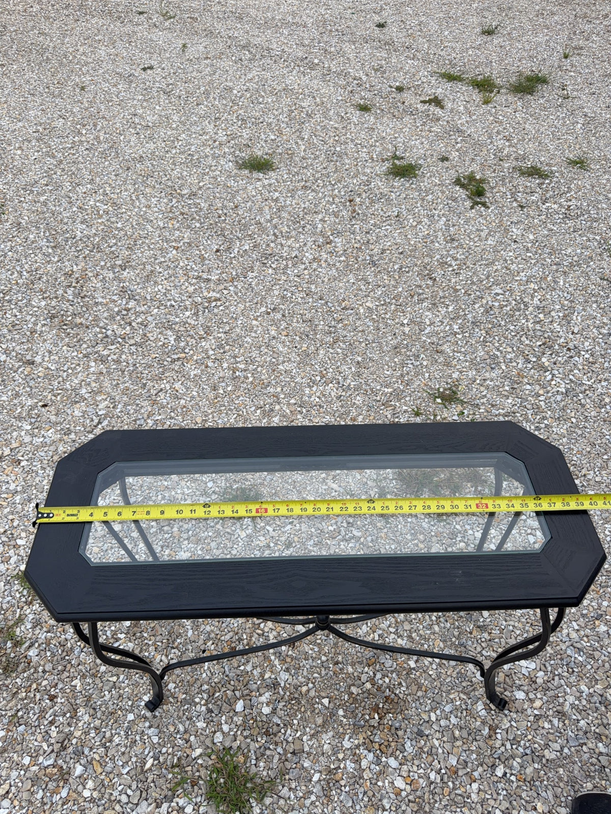 Metal and Wood Console Table with Glass Top