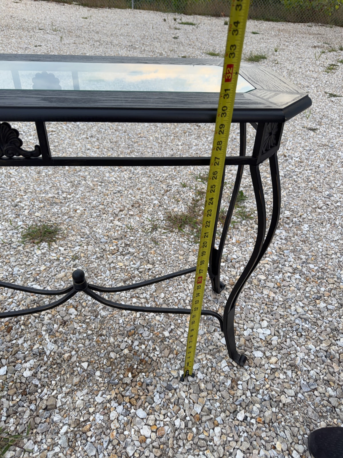 Metal and Wood Console Table with Glass Top