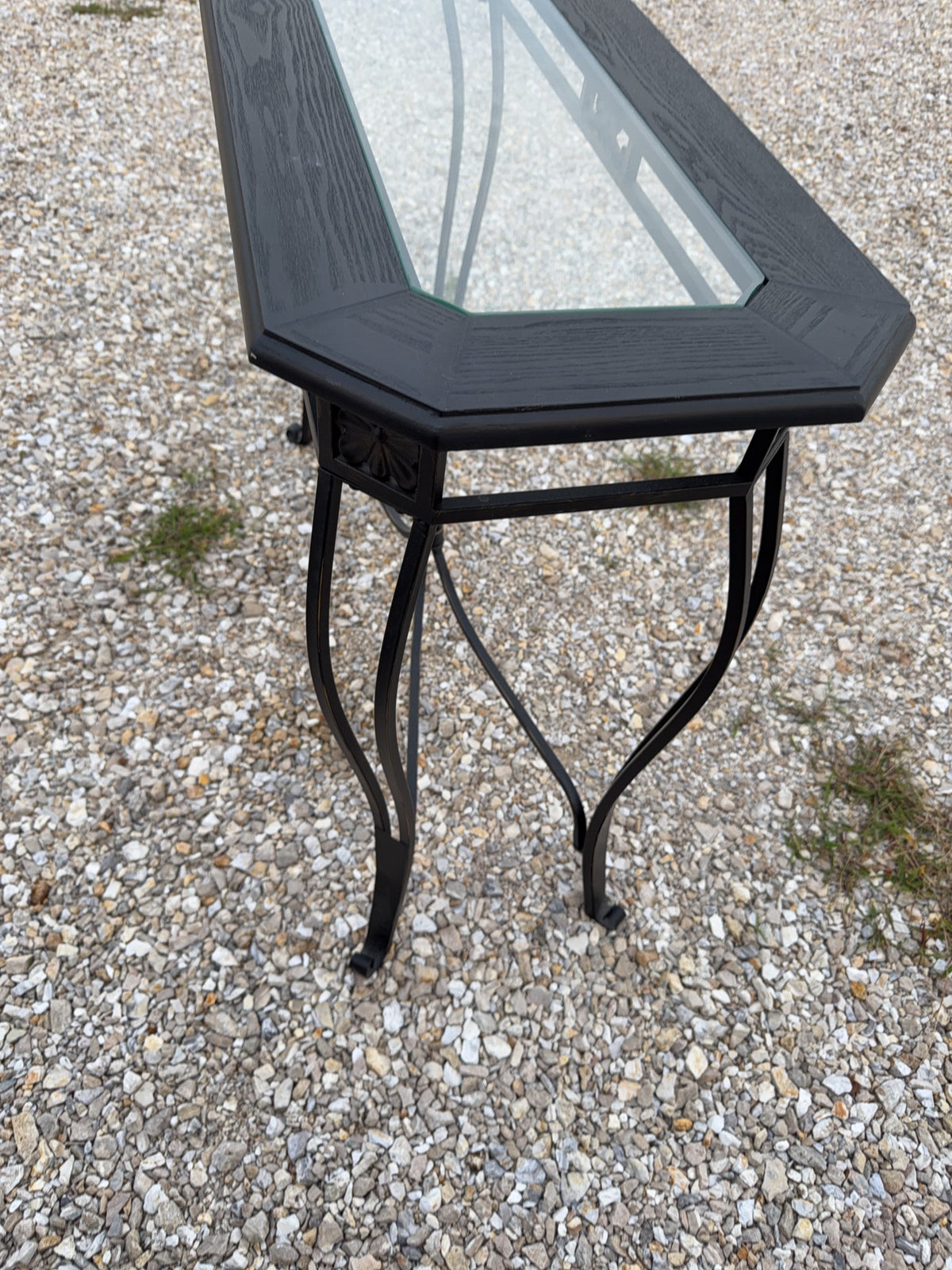 Metal and Wood Console Table with Glass Top