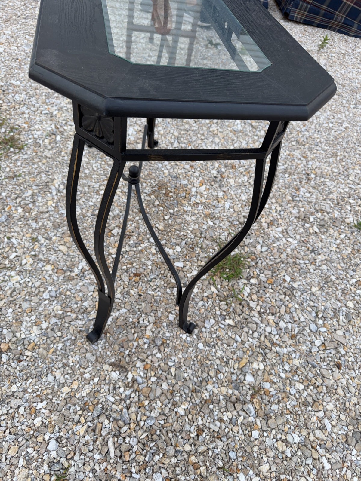Metal and Wood Console Table with Glass Top