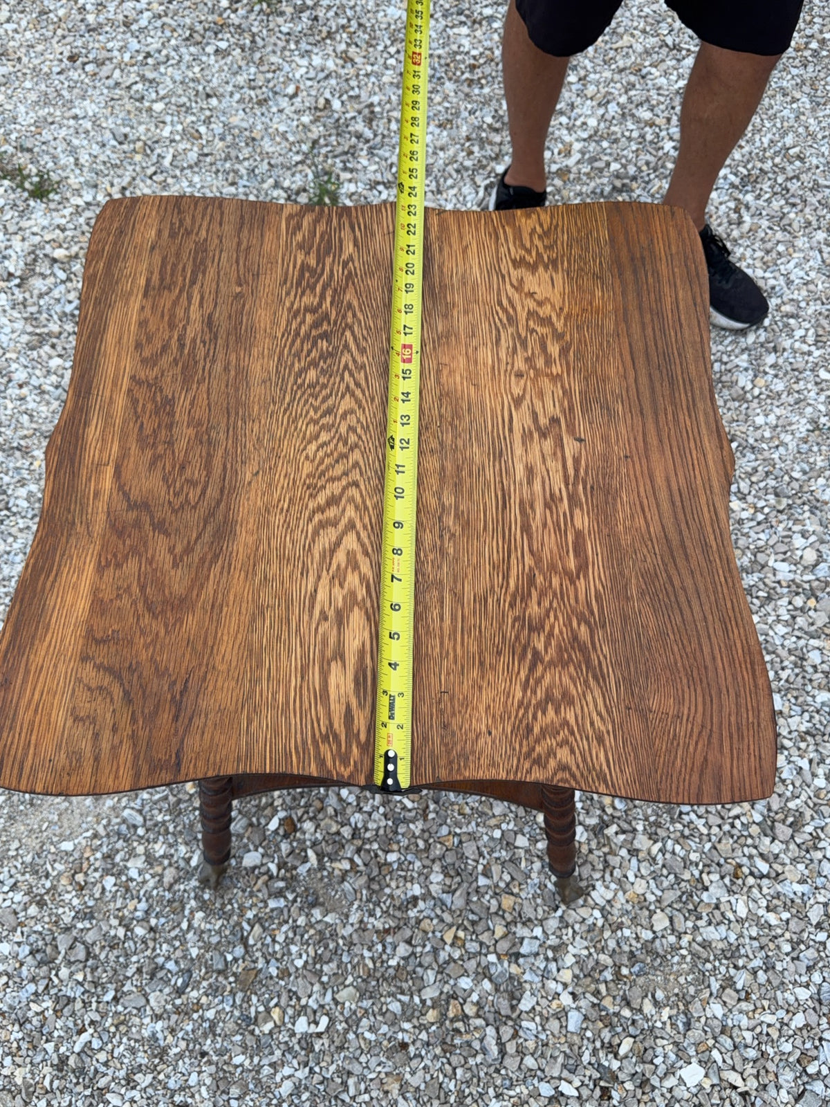 Wood Side Table with Carved Top and Shelf