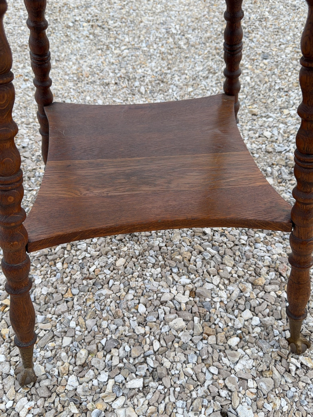 Wood Side Table with Carved Top and Shelf