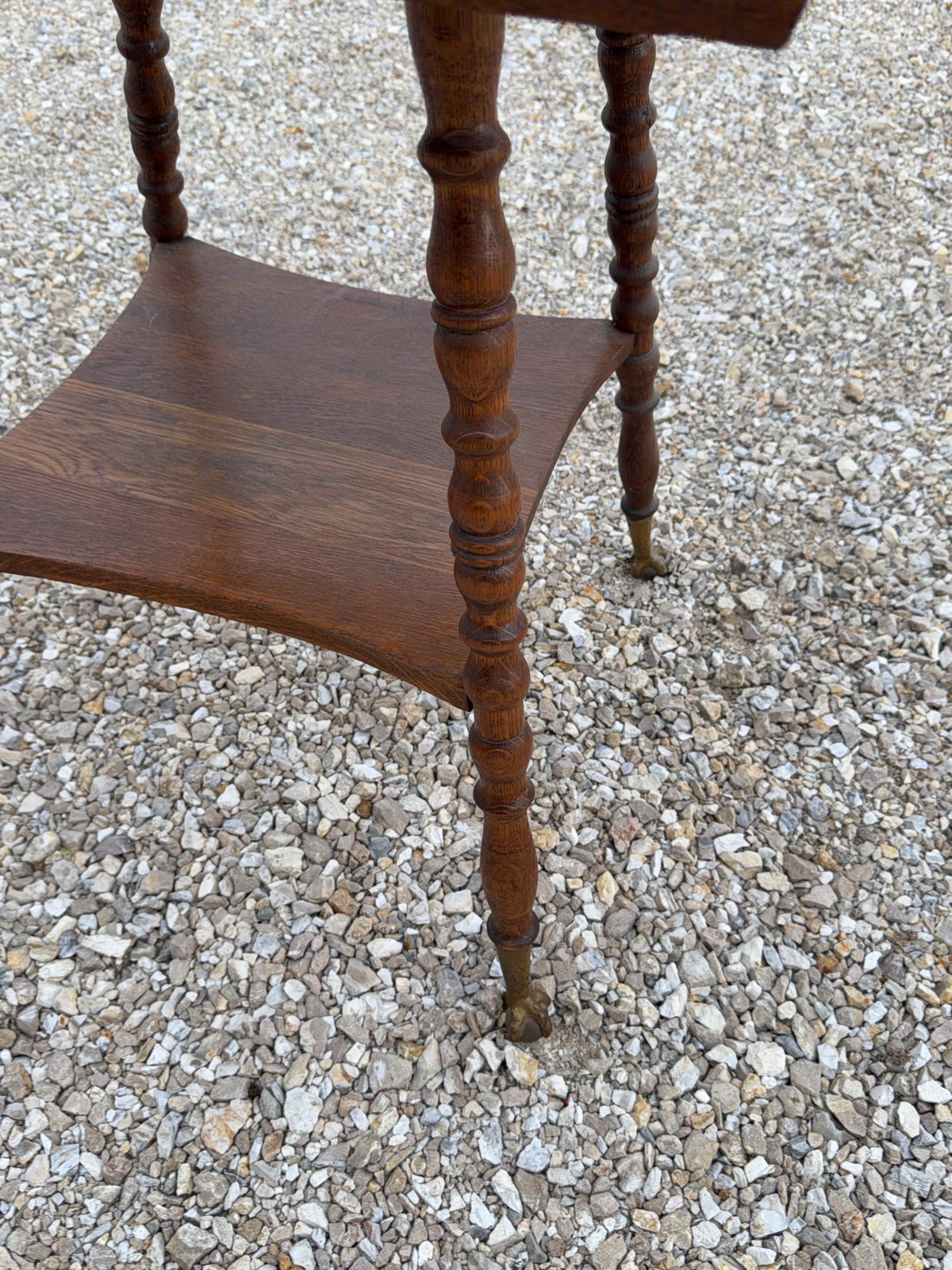 Wood Side Table with Carved Top and Shelf