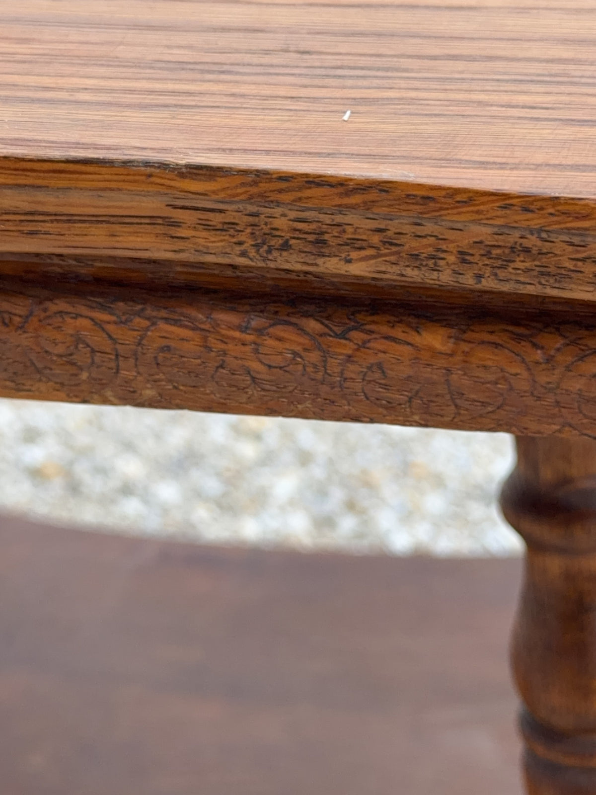 Wood Side Table with Carved Top and Shelf