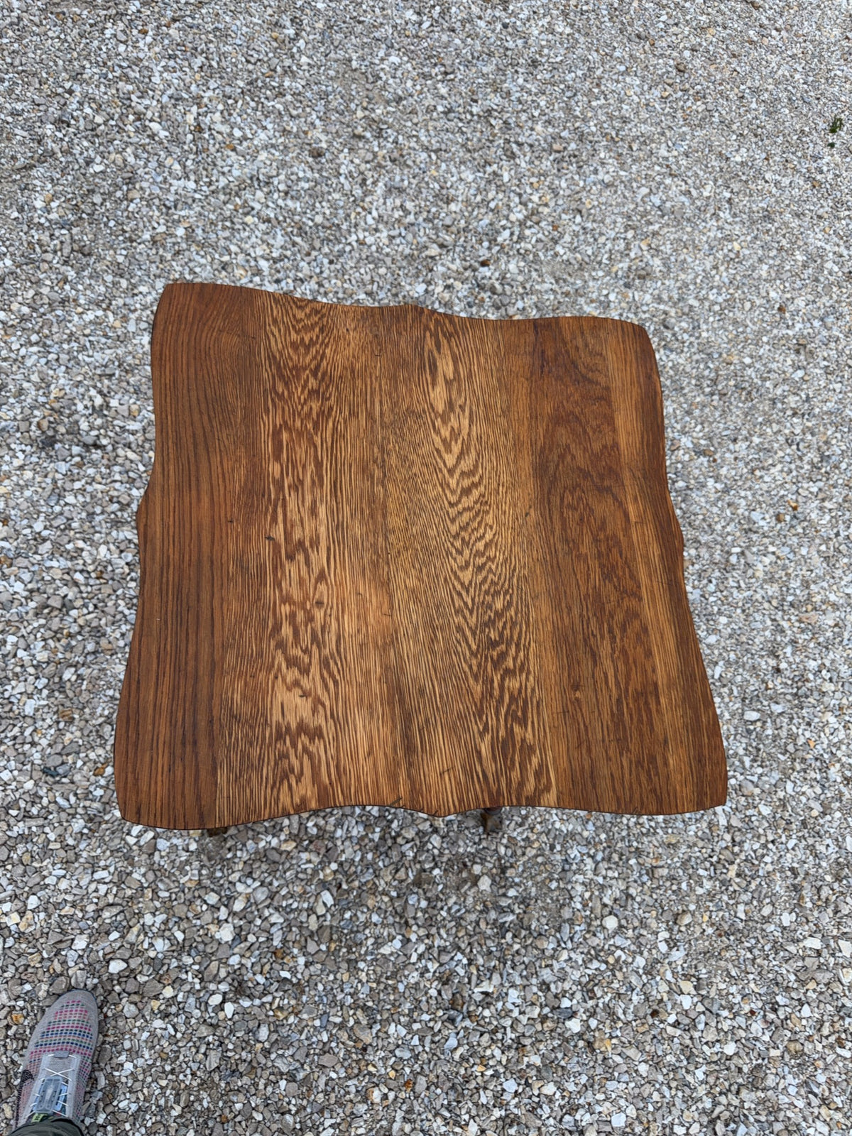 Wood Side Table with Carved Top and Shelf