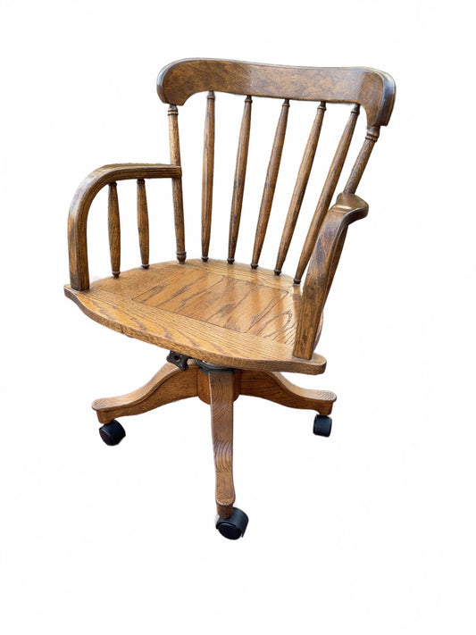 Oak Swivel Windsor-Style Office Chair On Casters #1