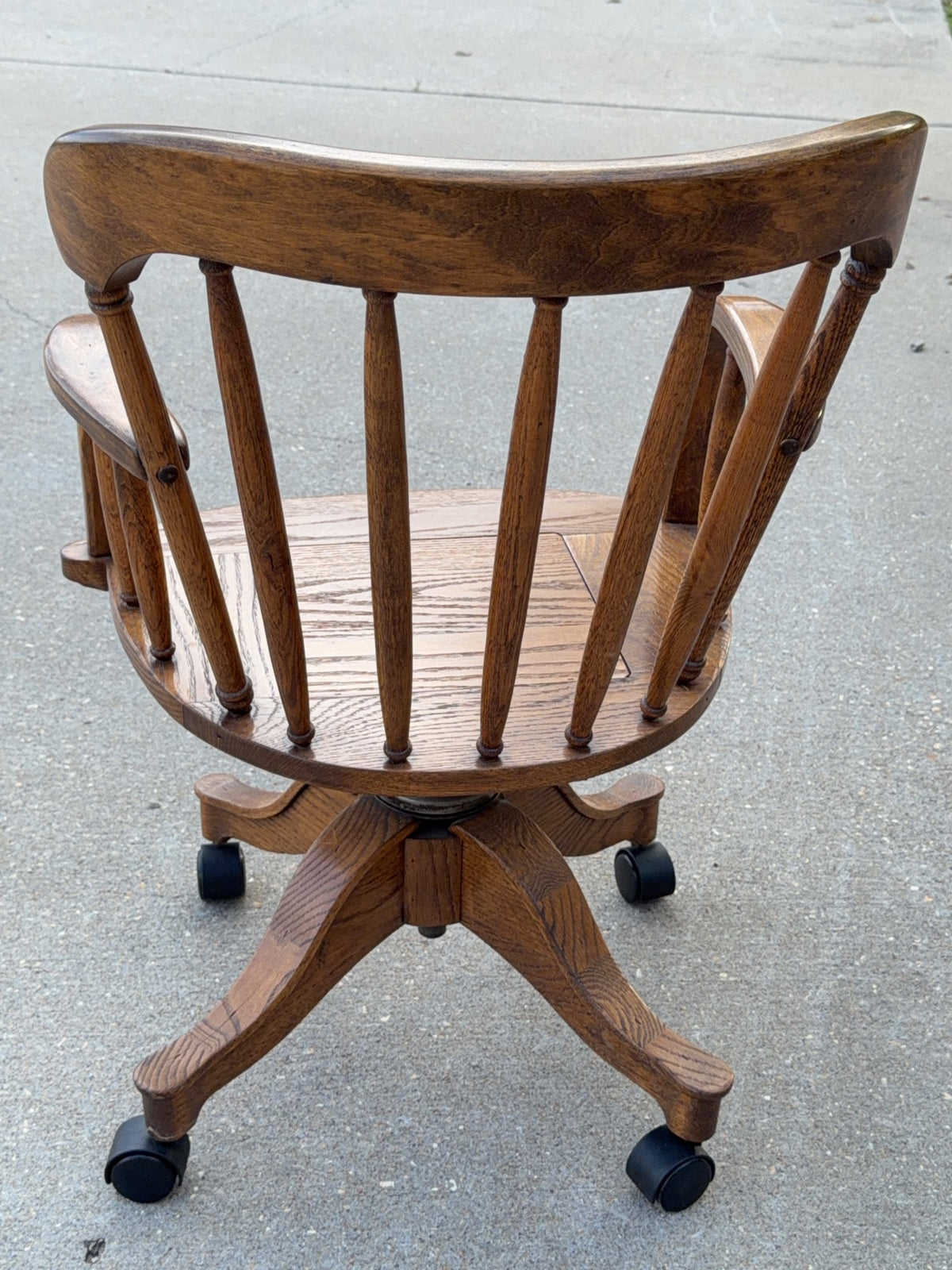 Oak Swivel Windsor-Style Office Chair On Casters #2