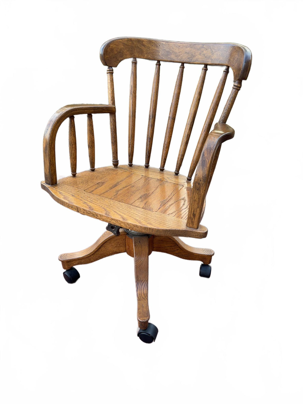 Oak Swivel Windsor-Style Office Chair On Casters #2