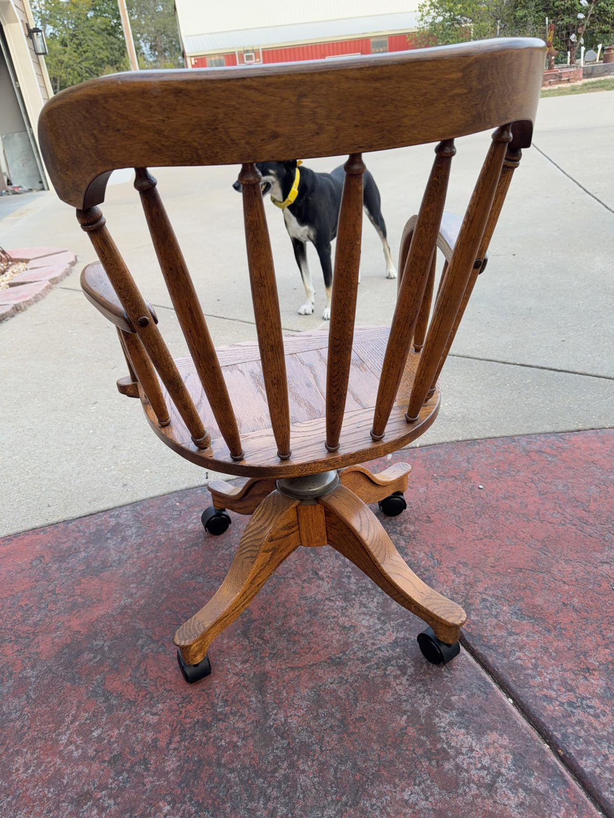 Oak Swivel Windsor-Style Office Chair On Casters #1