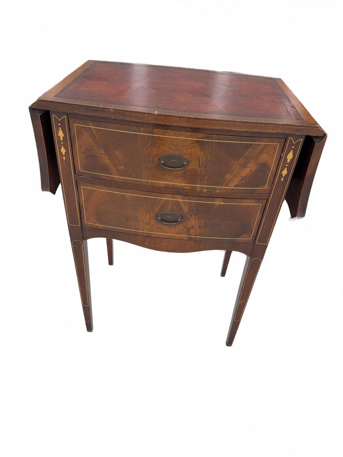 Drop Leaf Two-Drawer Side Table with Inlay