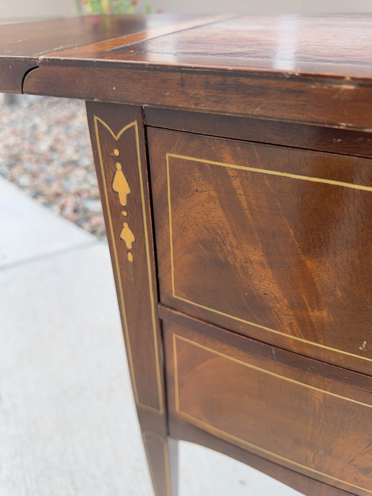 Drop Leaf Two-Drawer Side Table with Inlay