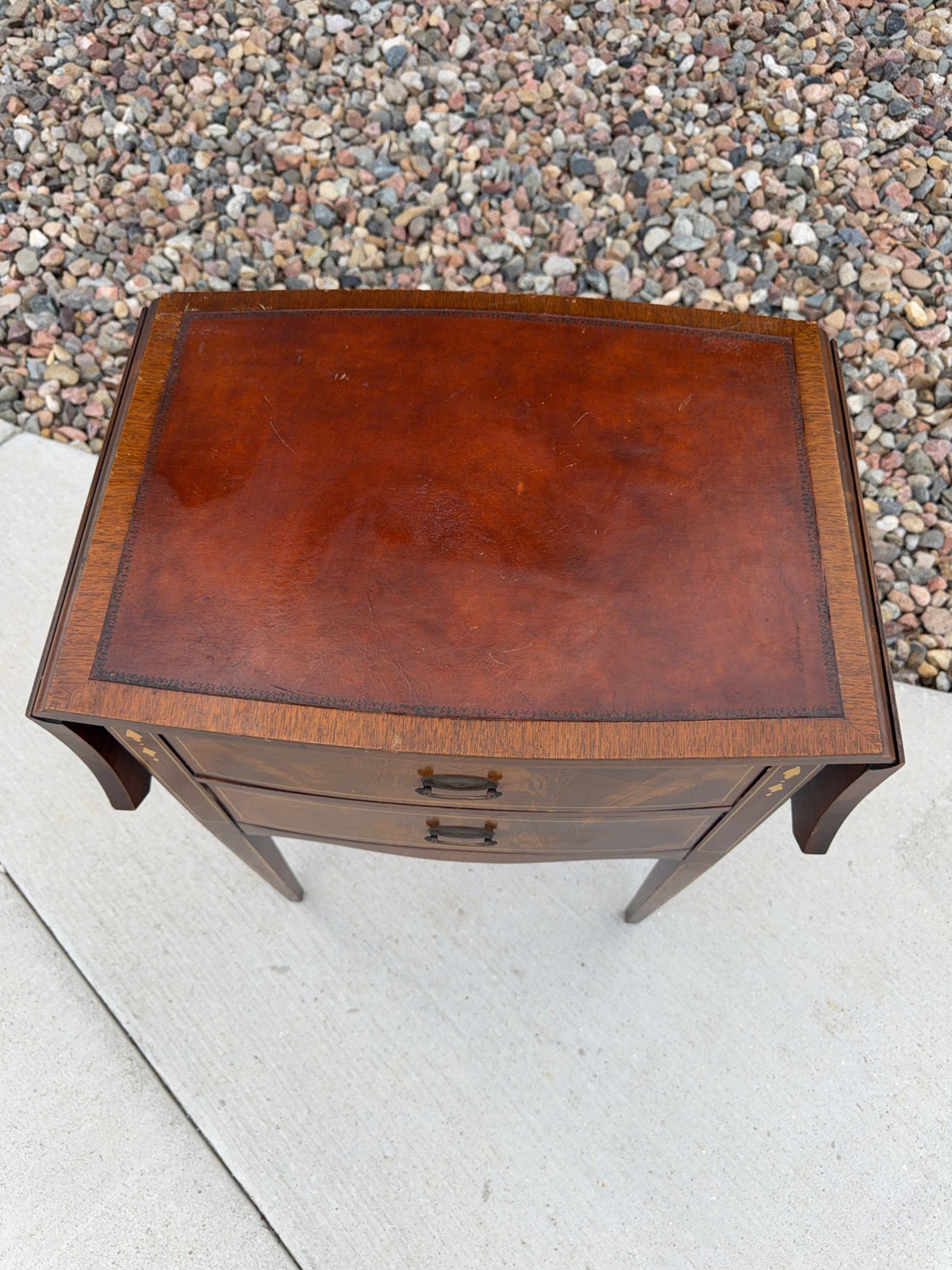 Drop Leaf Two-Drawer Side Table with Inlay