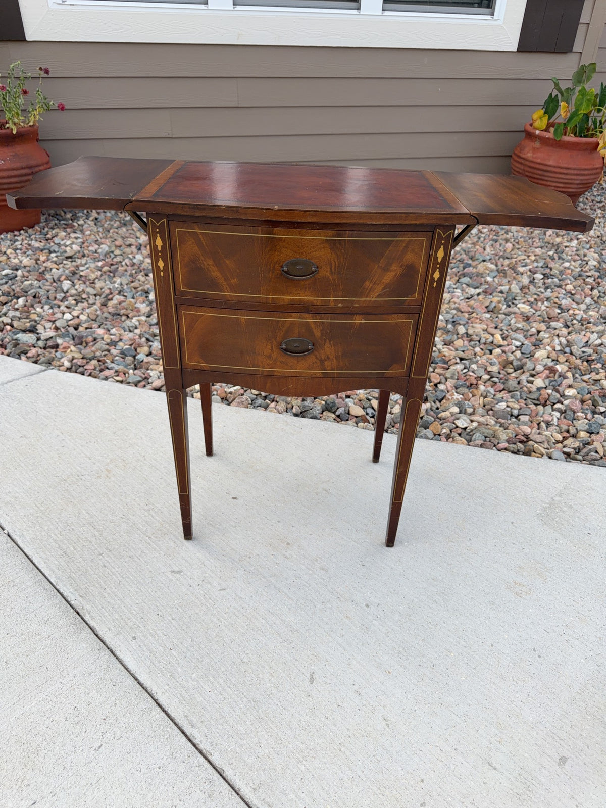 Drop Leaf Two-Drawer Side Table with Inlay