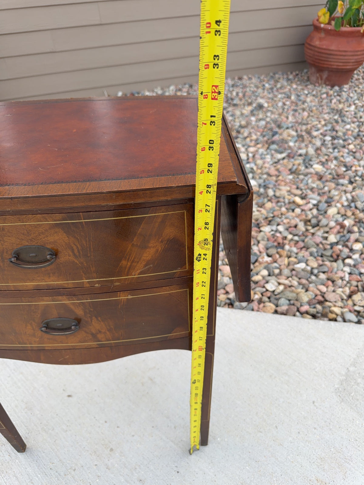 Drop Leaf Two-Drawer Side Table with Inlay