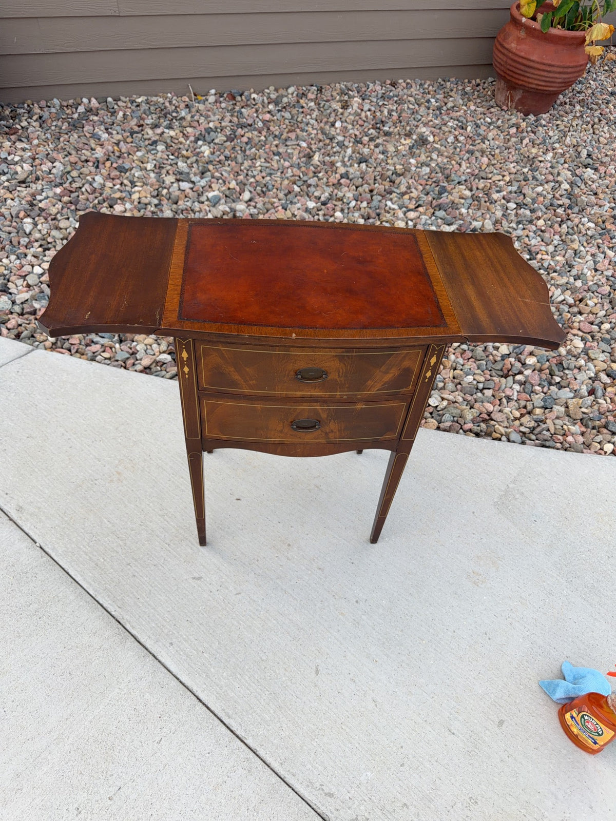 Drop Leaf Two-Drawer Side Table with Inlay